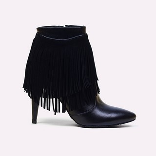 Botine dama din piele cu toc si franjuri Moop