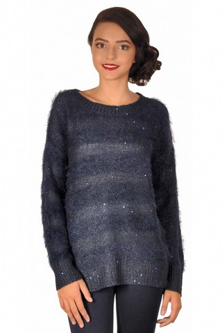 Pulover casual bleumarin cu paiete