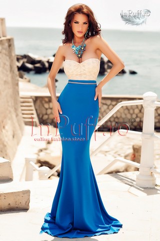 Rochie eleganta stil sirena piersicuta albastru