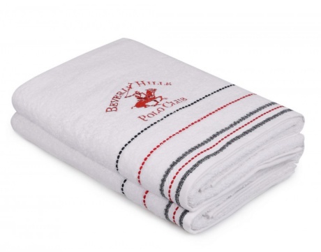 Set 2 prosoape bumbac 100%, Beverly Hills Polo Club, Alb 50x90cm,Fitilli