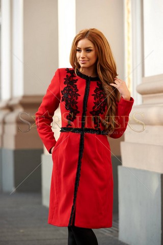 Palton LaDonna Embroidered Fall Red