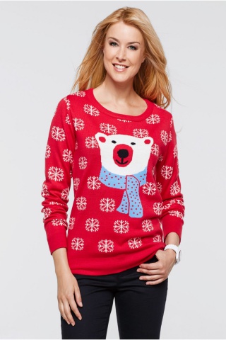 Pulover rosu cu urs polar