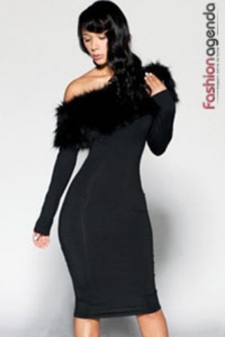 Rochie Midi Cu Blana Si Maneci Lungi Letty