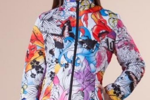 Geci groase de dama din fas cu imprimeuri multicolore abstracte