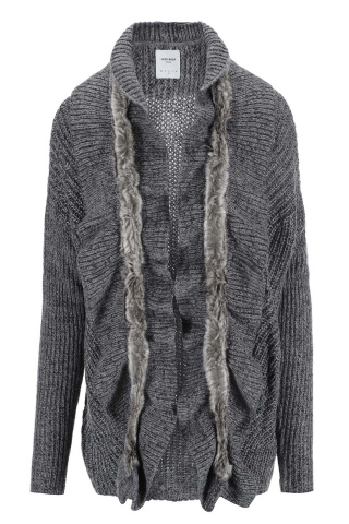 Cardigan gri cu blana falsa