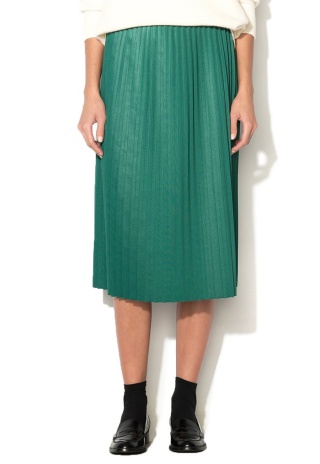 Fusta midi verde cu pliseuri