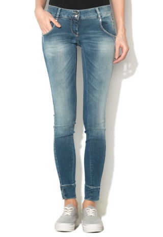 Jeansi skinny albastru decolorat Gefer