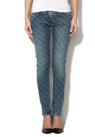 Jeansi skinny albastru decolorat cu logo