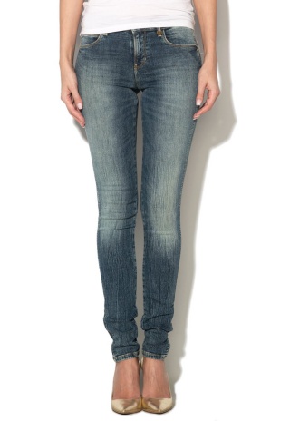 Jeansi skinny albastru inchis cu aspect uzat Curve X