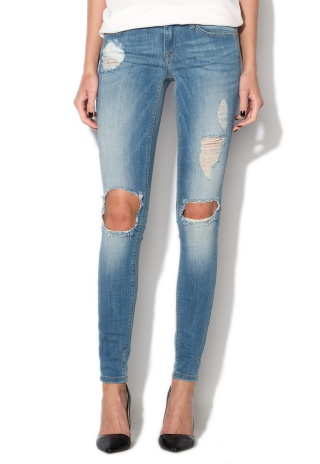 Jeansi skinny bleu cu aspect deteriorat Coral