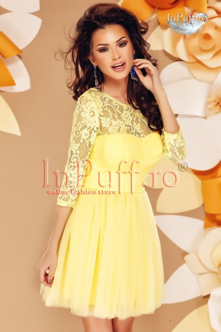 Rochie de seara dantela galbena