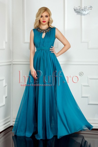 Rochie lunga de seara voal turquoise