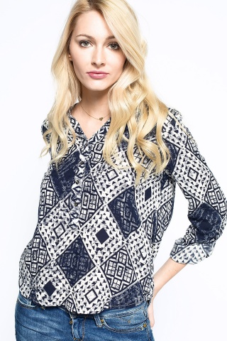 VERO MODA - BLUZA JAPINA JOSS CU IMPRIMEU ALB-NEGRU