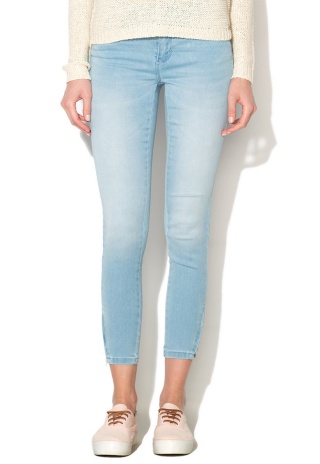 Jeansi skinny albastru deschis cu terminatii cu fermoar Royal