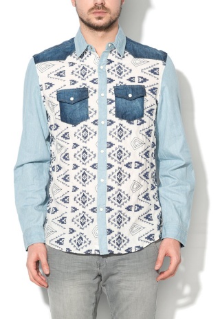 Camasa albastra brodata din material chambray Dallas