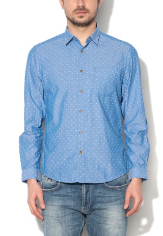Camasa slim fit albastra cu model discret