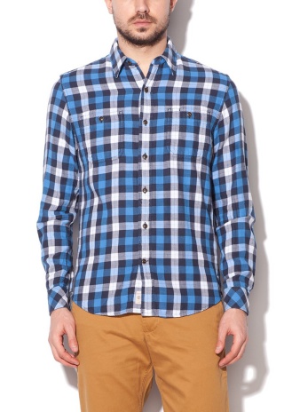 Camasa slim fit albastru cu alb in carouri
