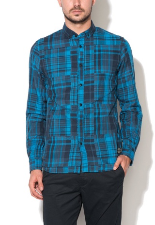 Camasa slim fit albastru cu gri in carouri Gravity