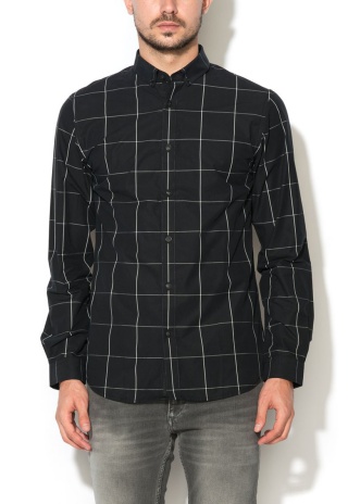 Camasa slim fit neagra cu model liniar Arthur
