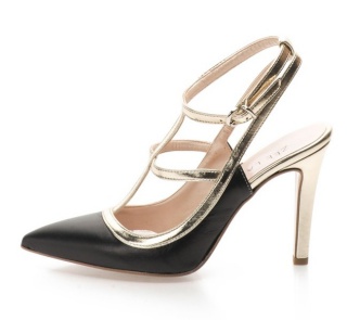 Pantofi slingback negru cu auriu din piele