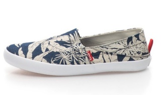 Pantofi slip-on albastru inchis cu bej cu imprimeu tropical