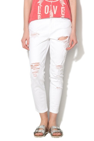 Jeansi albi crop cu croiala conica