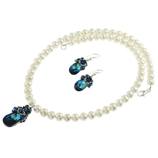 Set cristale Swarovski Bermuda Blue si perle