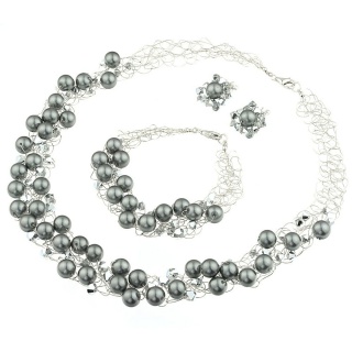 Set crosetat din perle de Mallorca gri