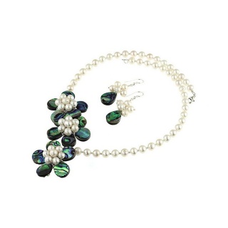 Set flori sidef paua si perle de cultura albe