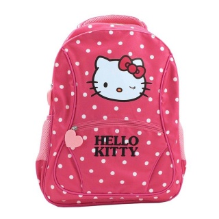 Ghiozdan Hello Kitty roz inchis cu buline