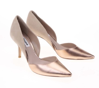 Pantofi cu toc din piele crem cu roz Dune London Cindee