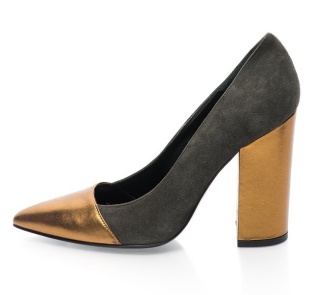 Pantofi de piele gri inchis cu maro cupru cu varf ascutit si toc