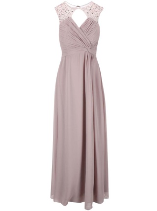 Rochie bej lunga cu margele Little Mistress