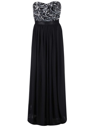 Rochie neagra cu parte superioara decorativa GODDIVA