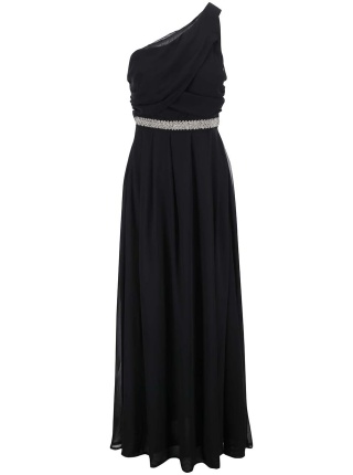 Rochie neagra lunga din sifon de la AX Paris