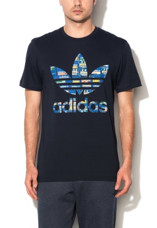 Tricou bleumarin inchis cu imprimeu logo Trefoil Tee