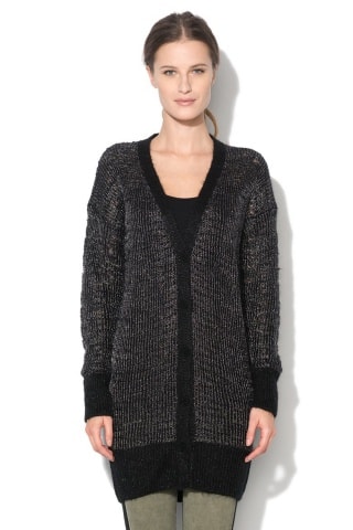 Cardigan lung negrub cu argintiu
