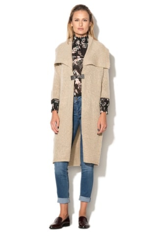 Cardigan lung tricotat bej melange Villasalto
