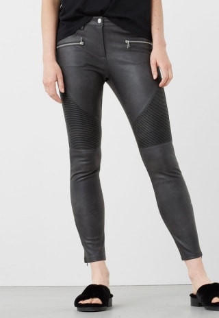 Pantaloni biker gri inchis de piele sintetica Moto