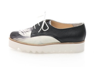 Pantofi derby alb cu negru cu talpa boat