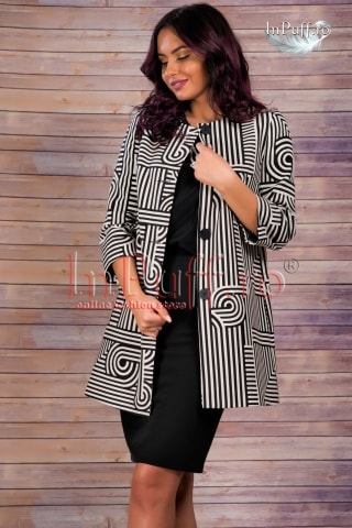 Trench dama geometric bej negru