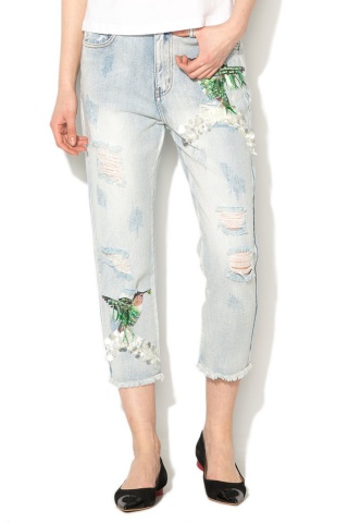 Jeansi capri bleu cu decoratiuni Sonya
