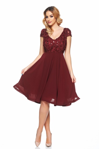 Rochie de ocazie visinie StarShinerS cu maneca scurta in clos