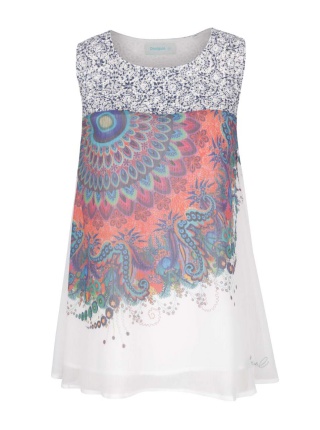Top crem & albastru Desigual Rosa