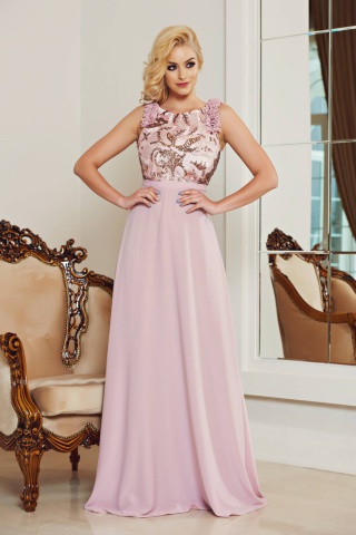 Rochie de ocazie din voal rosa StarShinerS cu aplicatii cu paiete