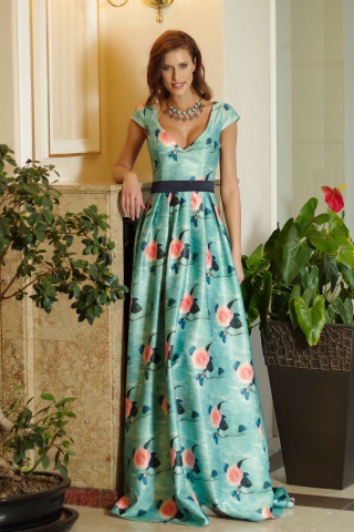Rochie eleganta Artista albastra cu push-up cu decolteu in v