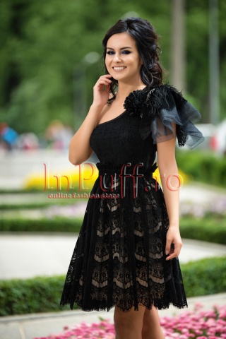 Rochie neagra baby-doll din catifea