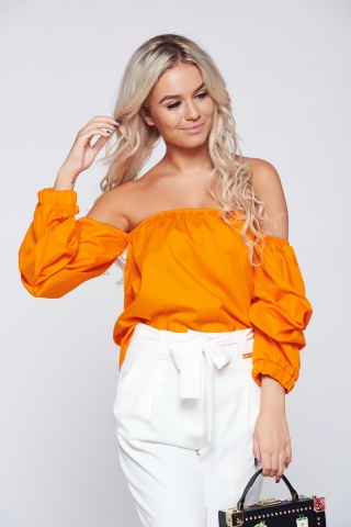 Bluza dama casual cu croi larg PrettyGirl portocalie cu umeri goi