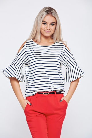 Bluza dama casual din bumbac Top Secret alba cu umeri goi