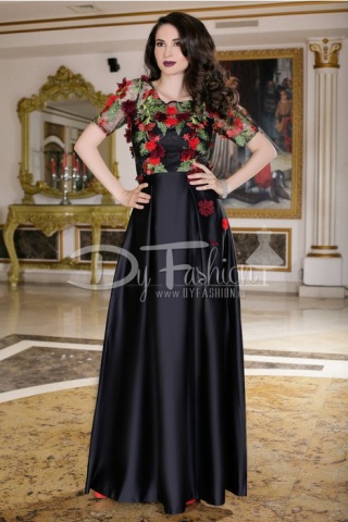 Rochie Raven Neagra De Seara Din Tafta